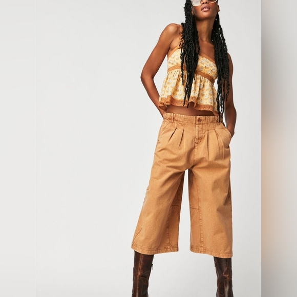 Free People Blossom Squareneck Babydoll Tank Cotton Block Print Lace Trim NWOT - Picture 7 of 11